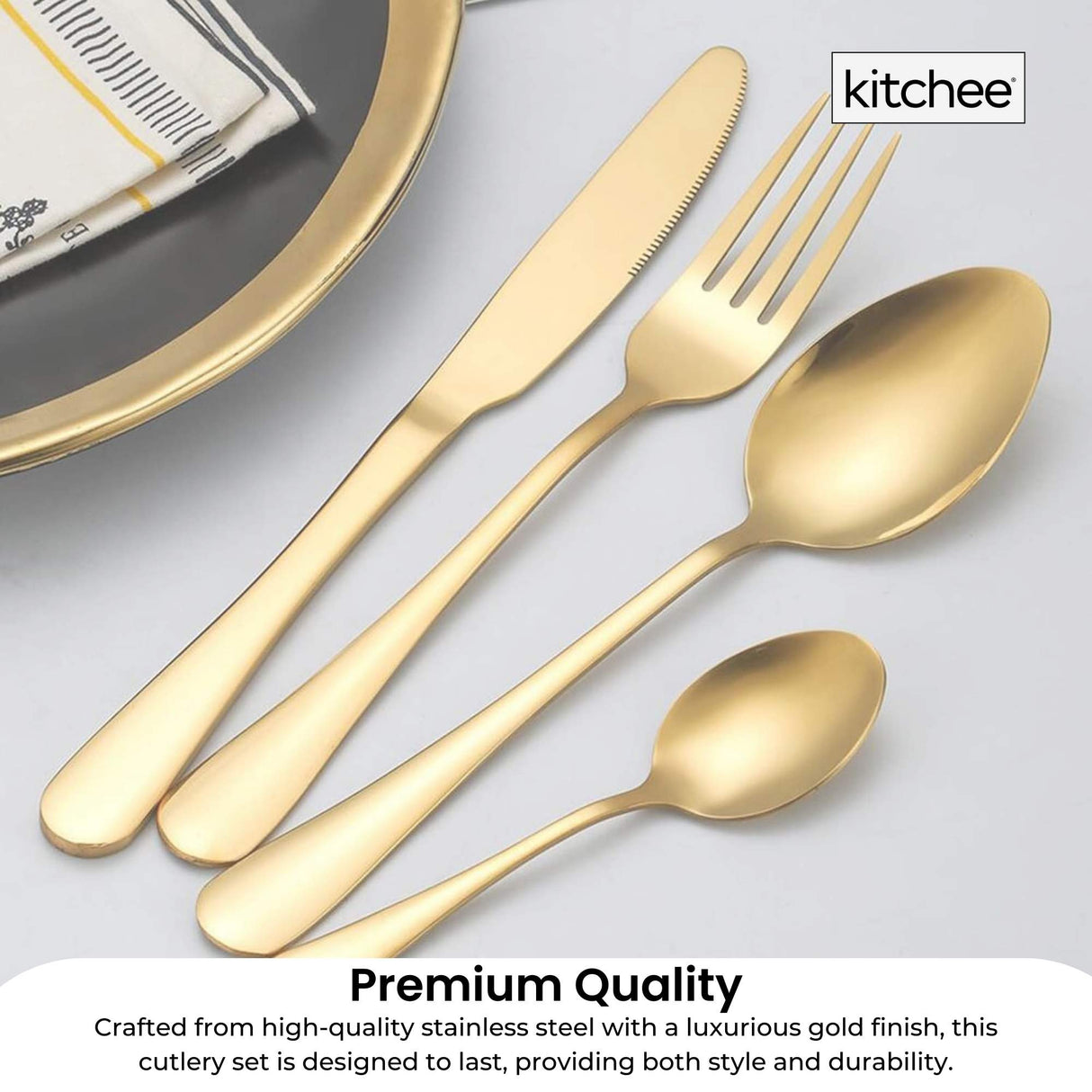 Elegant 16-Piece Gold Stainless Steel Cutlery Set in Gift Box
