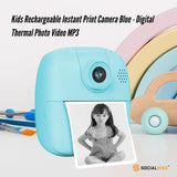 Kids Rechargeable Instant Print Camera Blue - Digital Thermal Photo Video MP3 - Front View