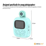 Kids Rechargeable Instant Print Camera Blue - Digital Thermal Photo Video MP3 - Side View