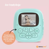 Kids Rechargeable Instant Print Camera Blue - Digital Thermal Photo Video MP3 - 45-Degree Angle