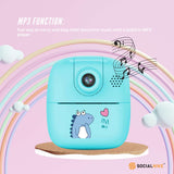 Kids Rechargeable Instant Print Camera Blue - Digital Thermal Photo Video MP3 - Rear View