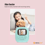 Kids Rechargeable Instant Print Camera Blue - Digital Thermal Photo Video MP3 - Low Angle