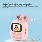 Kids Rechargeable Instant Print Camera Pink - Digital Thermal Photo Video MP3 - Side View