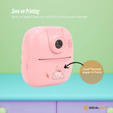 Kids Rechargeable Instant Print Camera Pink - Digital Thermal Photo Video MP3 - Top-Down View