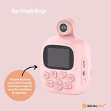 Kids Rechargeable Instant Print Camera Pink - Digital Thermal Photo Video MP3 - 45-Degree Angle