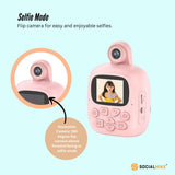 Kids Rechargeable Instant Print Camera Pink - Digital Thermal Photo Video MP3 - Close-Up Angle