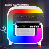 Multi-Function Bluetooth Speaker with Wireless Charger, LED Lamp, and Alarm Clock - Front View