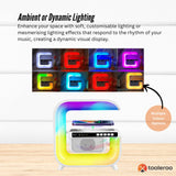 Multi-Function Bluetooth Speaker with Wireless Charger, LED Lamp, and Alarm Clock - 45-Degree Angle