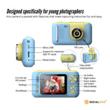 Kids HD Digital Camera Blue - Children's Selfie Photo Video 2.4 Inch Screen - Top-Down View