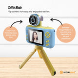 Kids HD Digital Camera Blue - Children's Selfie Photo Video 2.4 Inch Screen - Close-Up Angle