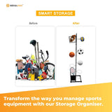 Sports Equipment Storage Rack - Vertical Ball Organiser Basketball Garage Stand - 45-Degree Angle