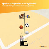 Sports Equipment Storage Rack - Vertical Ball Organiser Basketball Garage Stand - Front View