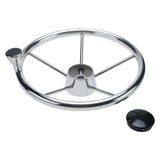 13.5 Polished Stainless Steel Boat Steering Wheel - 5 Spoke with Ergonomic Knob for 3/4 Shaft
