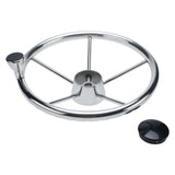 13.5 Polished Stainless Steel Boat Steering Wheel - 5 Spoke with Ergonomic Knob for 3/4 Shaft