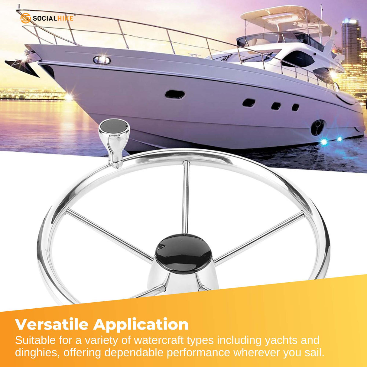 13.5 Polished Stainless Steel Boat Steering Wheel - 5 Spoke with Ergonomic Knob for 3/4 Shaft
