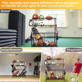 Sports Equipment Organizer Cart on Wheels - Multi-Functional Garage Trolley - Low Angle