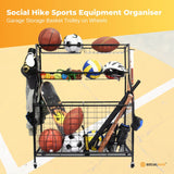 Social Hike Sports Equipment Storage Organiser Trolley on Wheels - Garage Basket - Front View