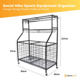 Social Hike Sports Equipment Storage Organiser Trolley on Wheels - Garage Basket - Side View