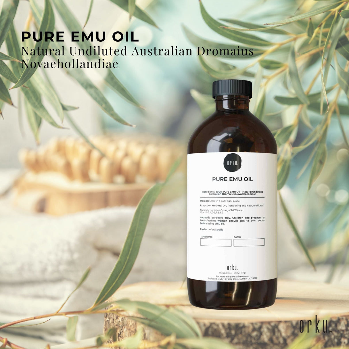 Orku 500ml Premium Pure Emu Oil - Authentic Australian Dromaius Novaehollandiae