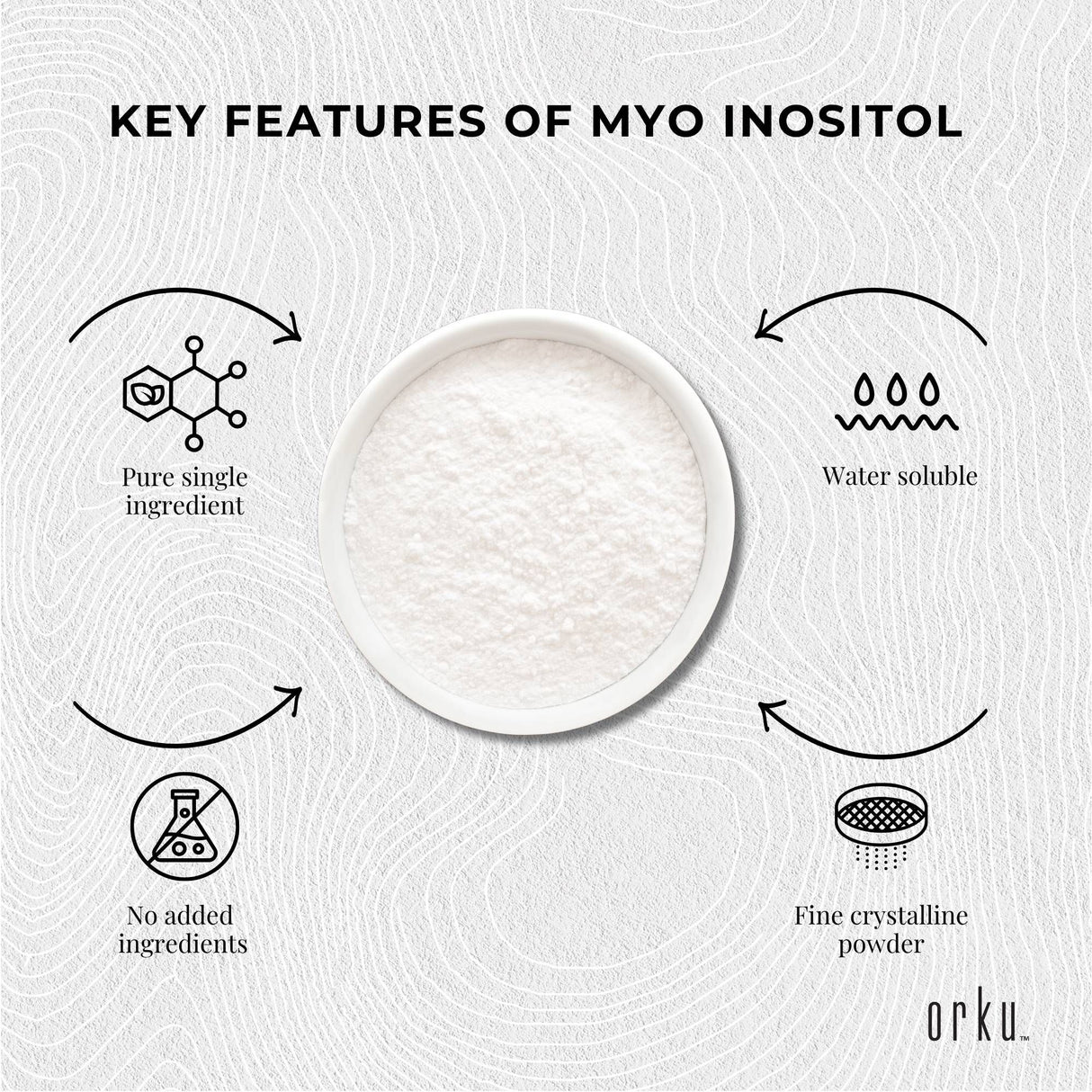 Orku 1Kg Myo Inositol Powder - USP Grade High Purity Unflavoured
