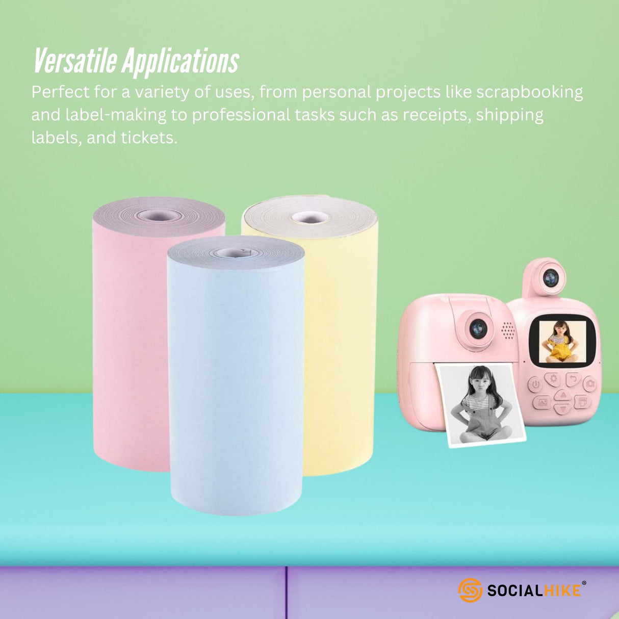 Colorful Thermal Printer Paper Rolls - Instant Print Refill Pack (3 Rolls)