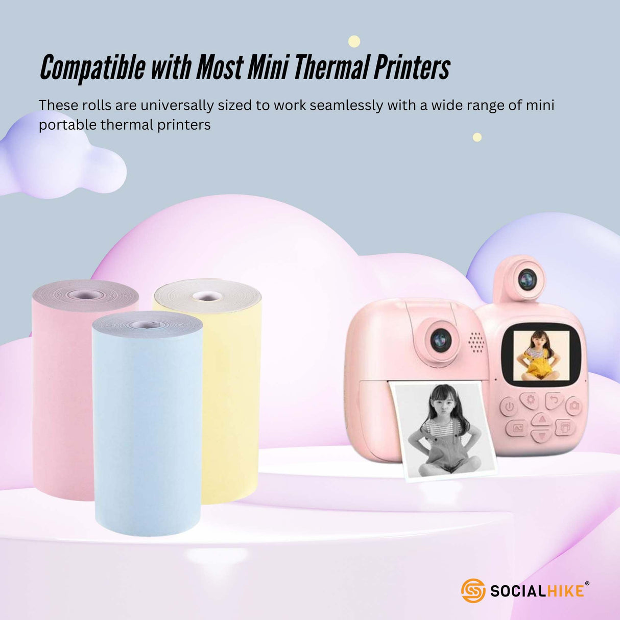 Colorful Thermal Printer Paper Rolls - Instant Print Refill Pack (3 Rolls)