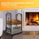 Social Hike Firewood Rack Stand and Fireplace Tool Set for Log Holder Storage - Front View