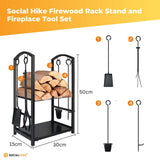 Social Hike Firewood Rack Stand and Fireplace Tool Set for Log Holder Storage - Side View