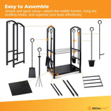 Social Hike Firewood Rack Stand and Fireplace Tool Set for Log Holder Storage - 45-Degree Angle