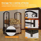 Social Hike Firewood Rack Stand and Fireplace Tool Set for Log Holder Storage - Rear View