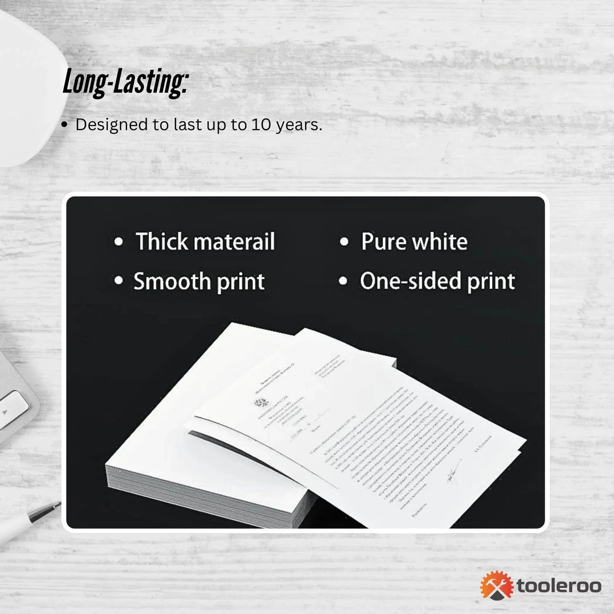 Tooleroo 100 Sheets BPA-Free A4 Thermal Printing Paper - Waterproof & Long-Lasting