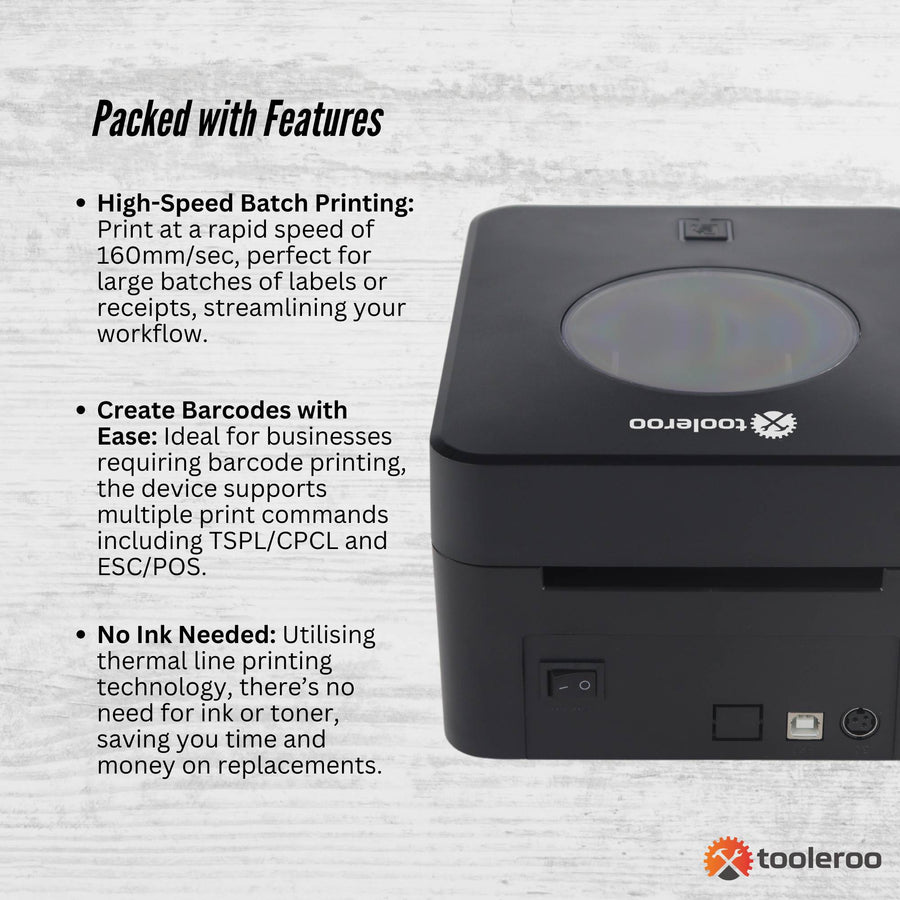 Tooleroo Bluetooth Thermal Label Printer - USB POS Receipt Shipping Printing, image 7