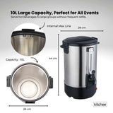 Kitchee 10L Electric Water Boiler - Stainless Steel Commercial Hot Liquid Urn - 45-Degree Angle