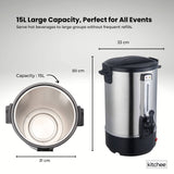Kitchee 15L Electric Water Boiler - Stainless Steel Commercial Hot Liquid Urn - Side View