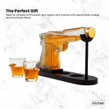 1.2L Whisky or Wine Decanter Glass Pistol Set - 2 Shot Glasses + Wooden Stand - Top-Down View