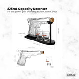 225mL Whisky or Wine Decanter Glass Pistol Set - 2 Shot Glasses + Wooden Stand - Top-Down View
