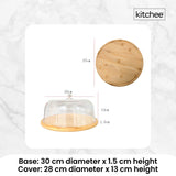Kitchee 30cm Bamboo Cake Stand + Dome Acrylic Cover - Dessert Display Plate - Top-Down View