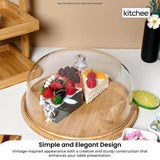 Kitchee 30cm Bamboo Cake Stand + Dome Acrylic Cover - Dessert Display Plate - 45-Degree Angle