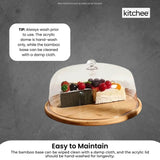 Kitchee 30cm Bamboo Cake Stand + Dome Acrylic Cover - Dessert Display Plate - Close-Up Angle