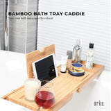 Luxury Adjustable Bamboo Bath Tray Caddy - Spa Book Wine & Accessories Holder - Front View