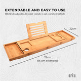 Luxury Adjustable Bamboo Bath Tray Caddy - Spa Book Wine & Accessories Holder - Side View