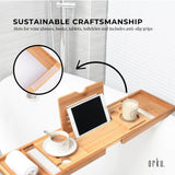 Luxury Adjustable Bamboo Bath Tray Caddy - Spa Book Wine & Accessories Holder - Top-Down View
