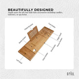 Luxury Adjustable Bamboo Bath Tray Caddy - Spa Book Wine & Accessories Holder - 45-Degree Angle