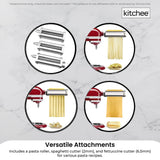 Kitchee Pasta Noodle Maker Roller Cutter Attachments - Compatible with KitchenAid Mixer - Top-Down View