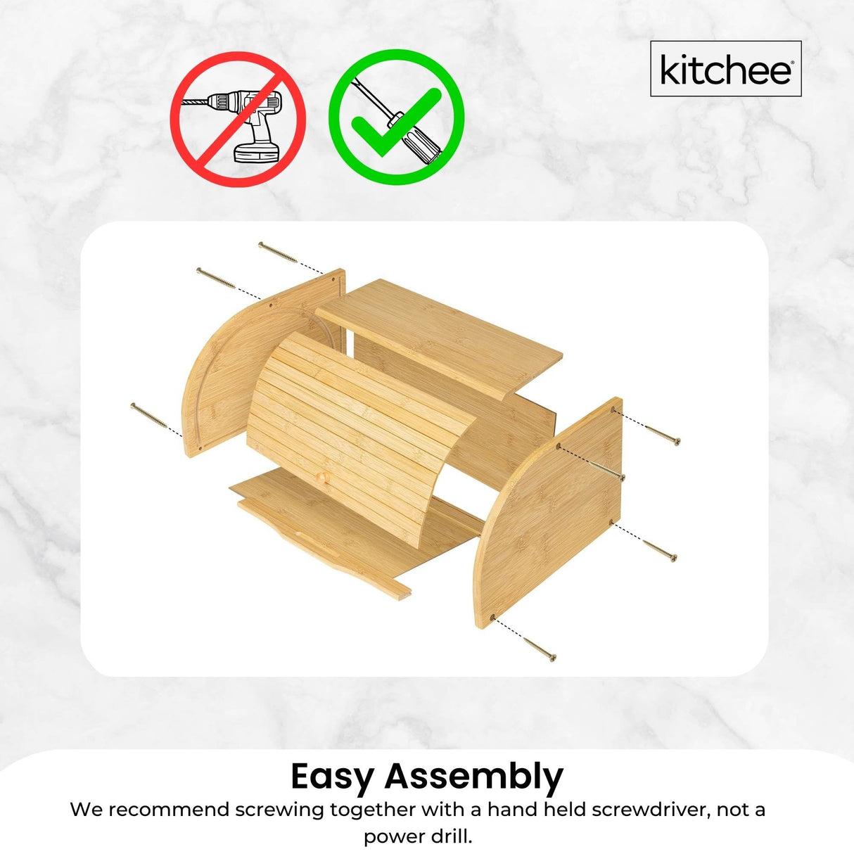 Kitchee 40cm Bamboo Bread Box - Storage Bin Keeper Kitchen Counter Container