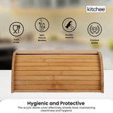 Kitchee 40cm Bamboo Bread Box - Storage Bin Keeper Kitchen Counter Container - Close-Up Angle