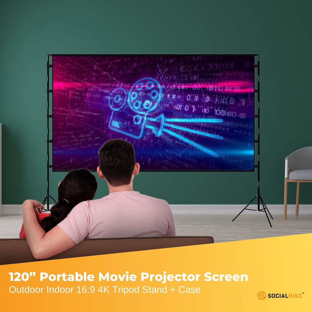 120??Portable Movie Projector Screen - Outdoor Indoor 16:9 4K Tripod Stand Case