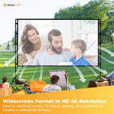 120” Portable Movie Projector Screen - Outdoor Indoor 16:9 4K Tripod Stand Case - Close-Up Angle