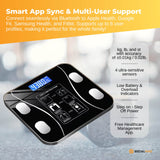 Bluetooth Smart Body Fat Scale Black - Digital BMI Weight USB Recharge with App - 45-Degree Angle