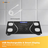 Bluetooth Smart Body Fat Scale Black - Digital BMI Weight USB Recharge with App - Rear View